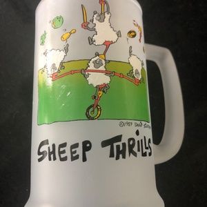 Vintage Signed Frosted Sheep Thrills Frosted glass mug